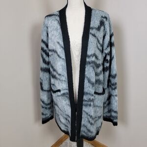 White House Black Market Gray/Black Fuzzy Wool/Alpaca Blend Cardigan Sweater XL